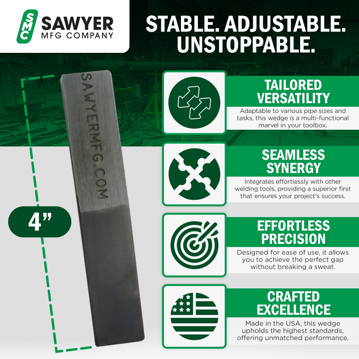 Sawyer Mfg hardened-steel wedge edge showing durability in tough welding