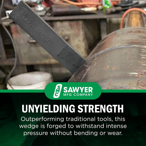 Sawyer welding wedge positioned between joints to stabilize alignment.