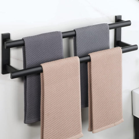 SAYAYO double towel bar matte black wall mount for organized towels.