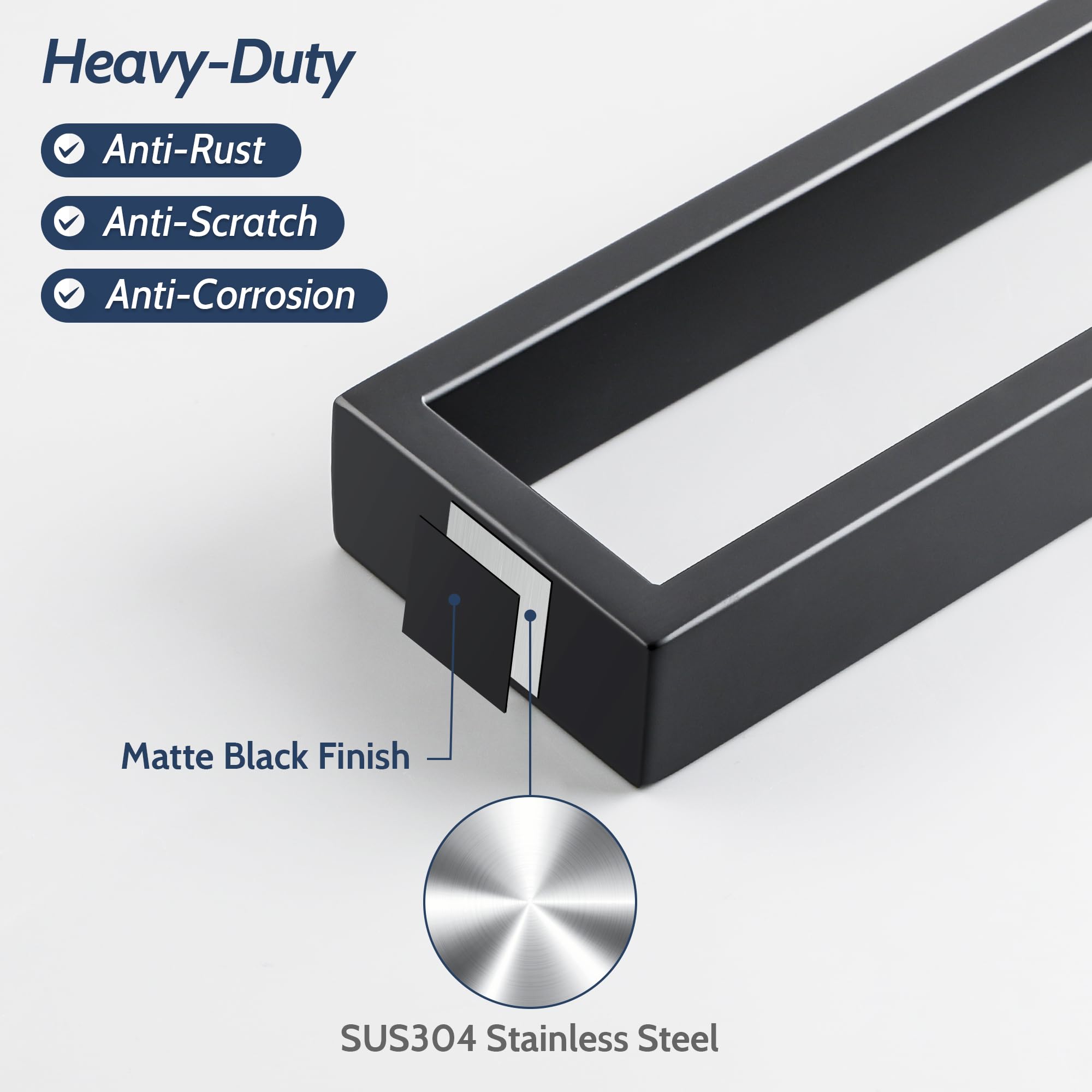 Sayayo matte black towel bar wall mount demonstrates secure installation on a clean wall.