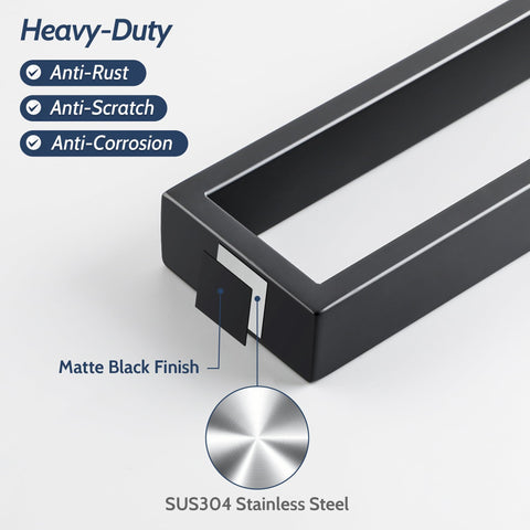 Sayayo matte black towel bar wall mount demonstrates secure installation on a clean wall.