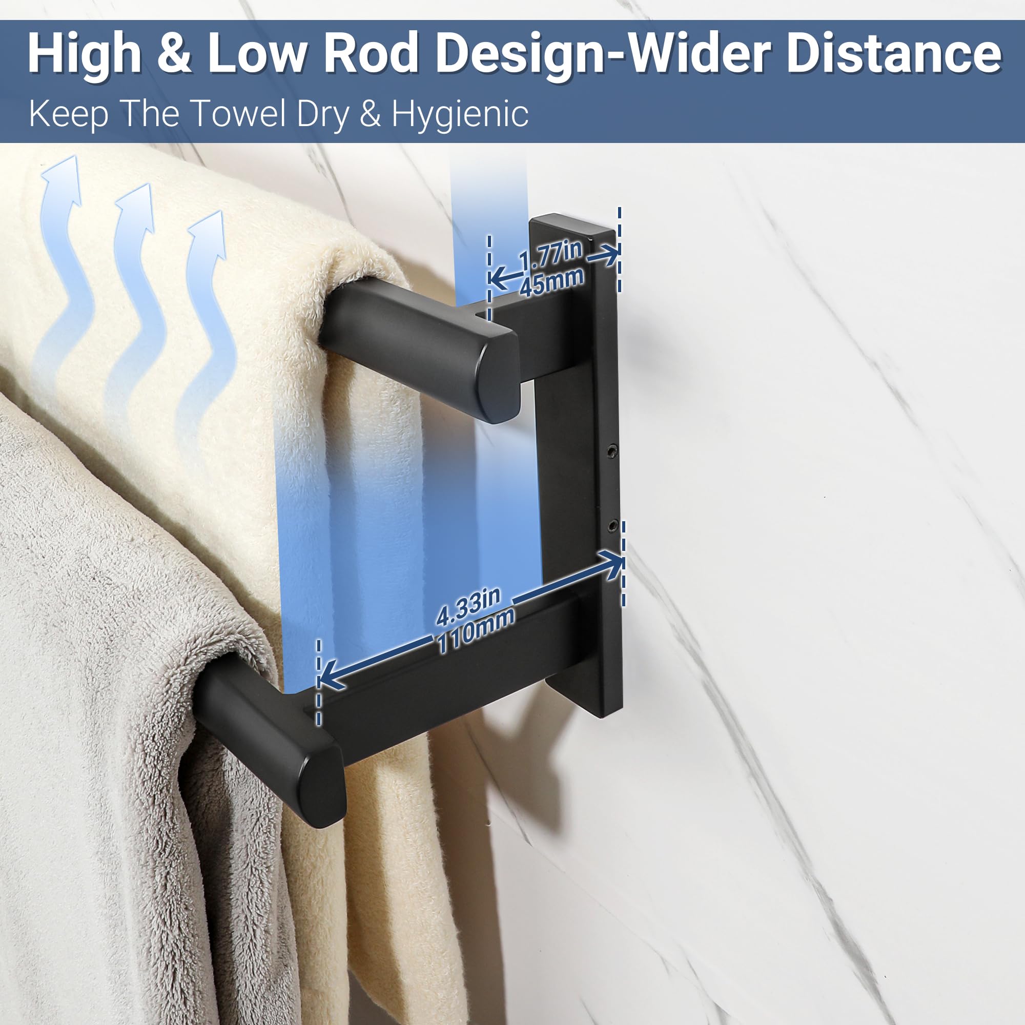 SAYAYO staggered rods design promotes quick drying of towels.