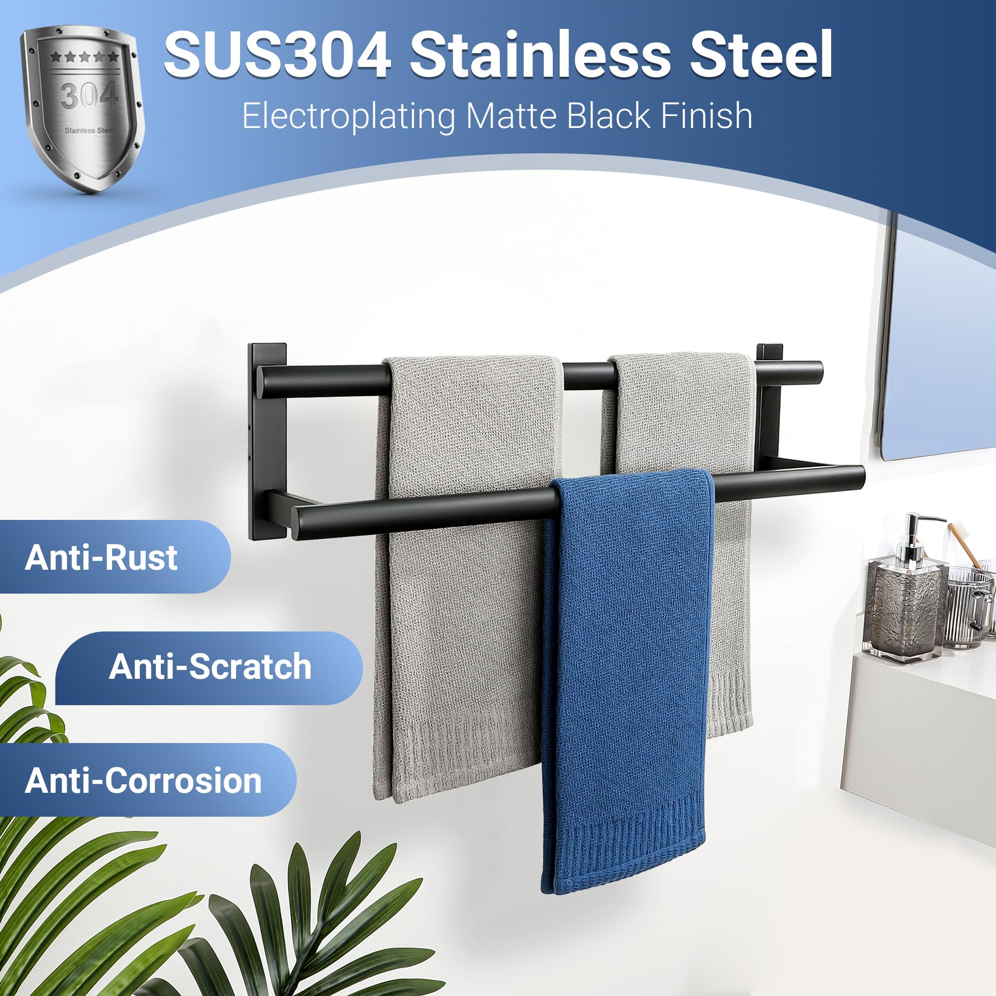 SAYAYO towel bar with 304 stainless steel durability for lasting use.