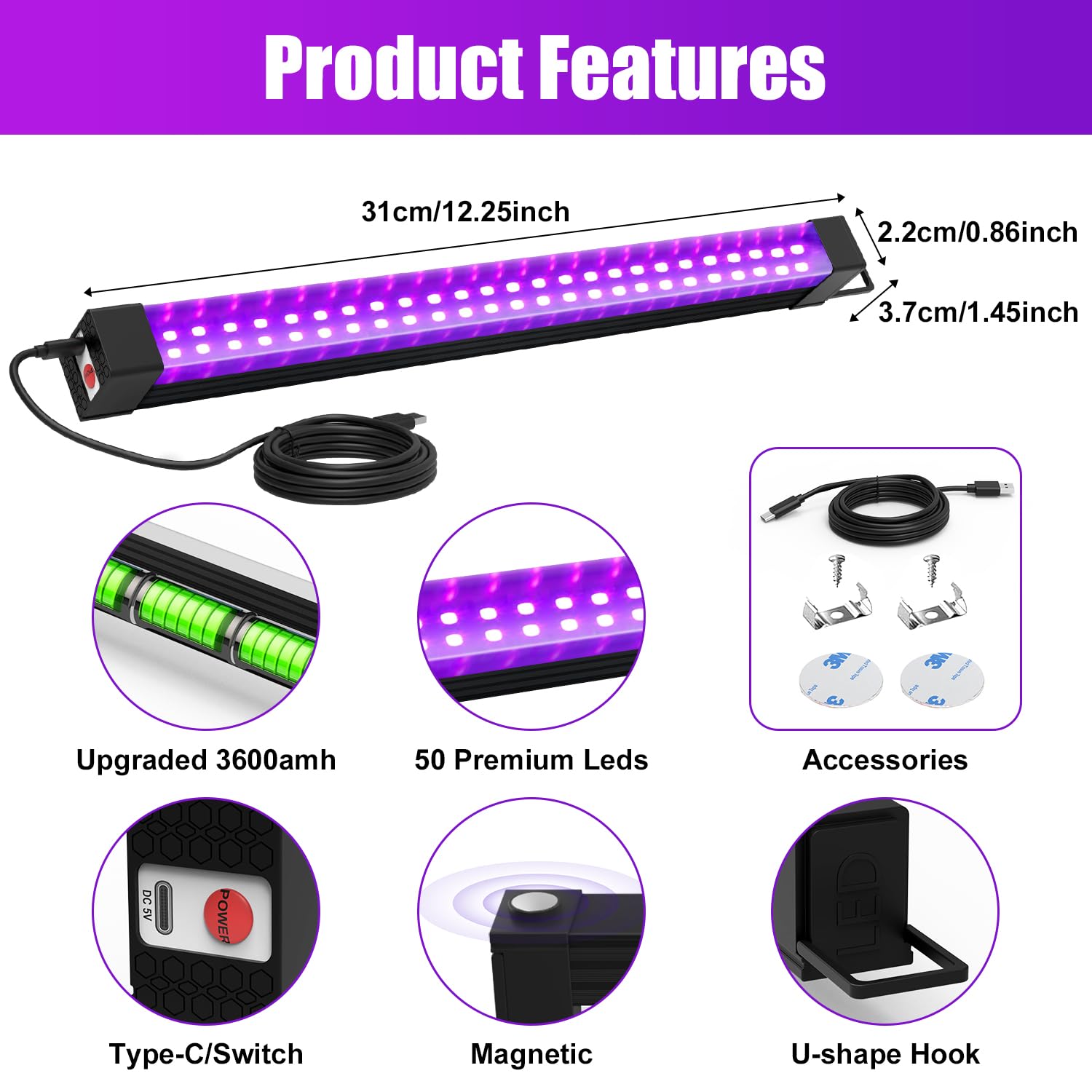 Sayitwill battery-powered UV strip light ideal for portable camping glow