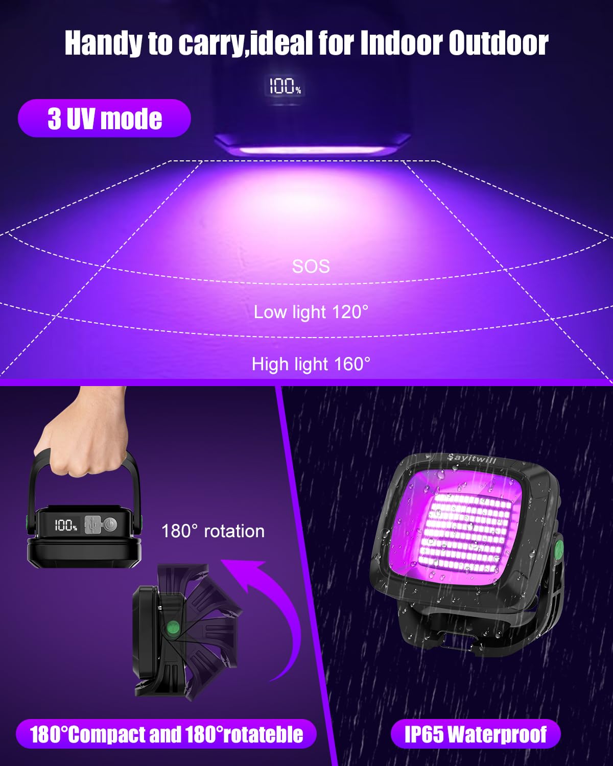 Sayitwill black light with 180 degree bracket ready for hanging