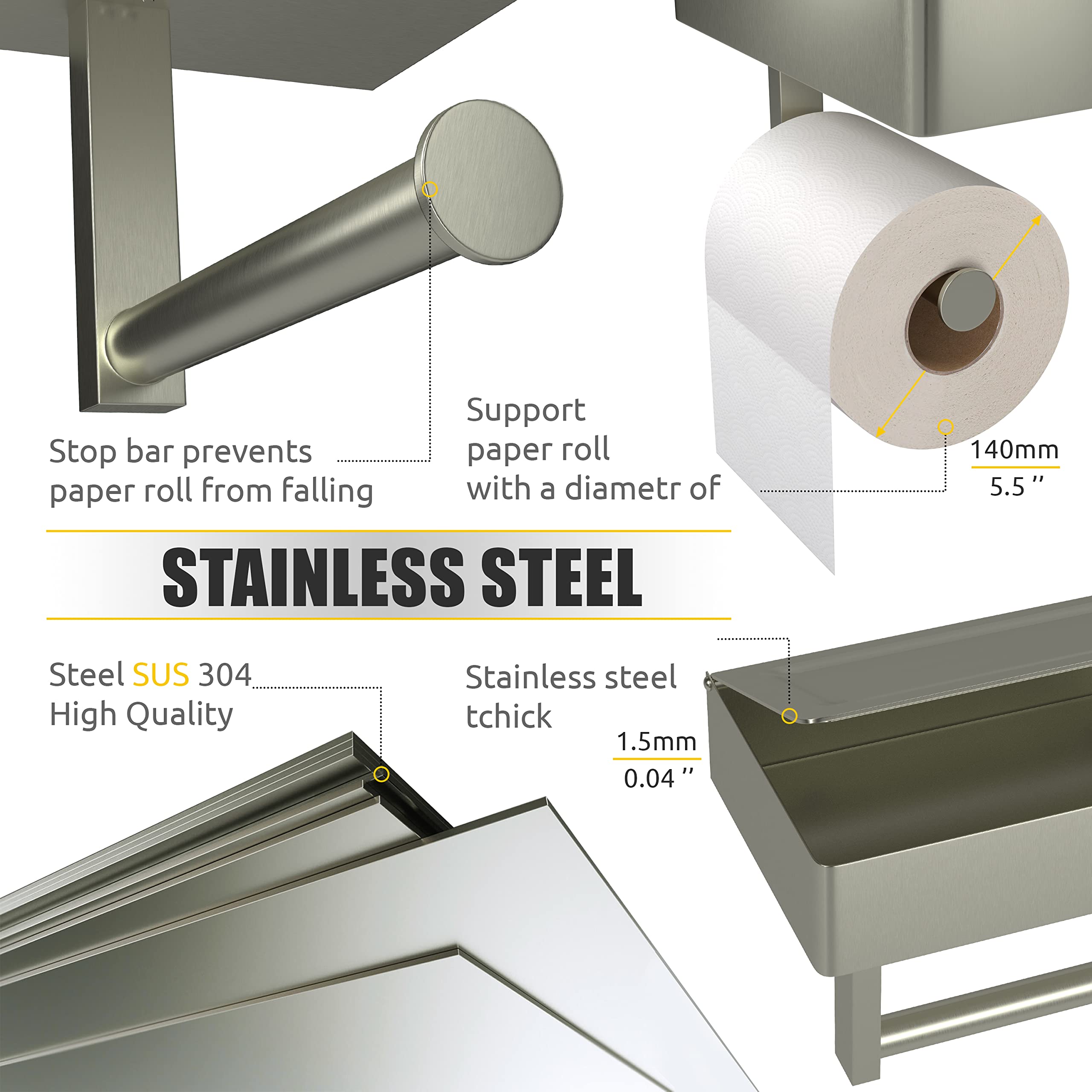 SAYONEYES brushed nickel stainless steel construction resists moisture and fingerprints.