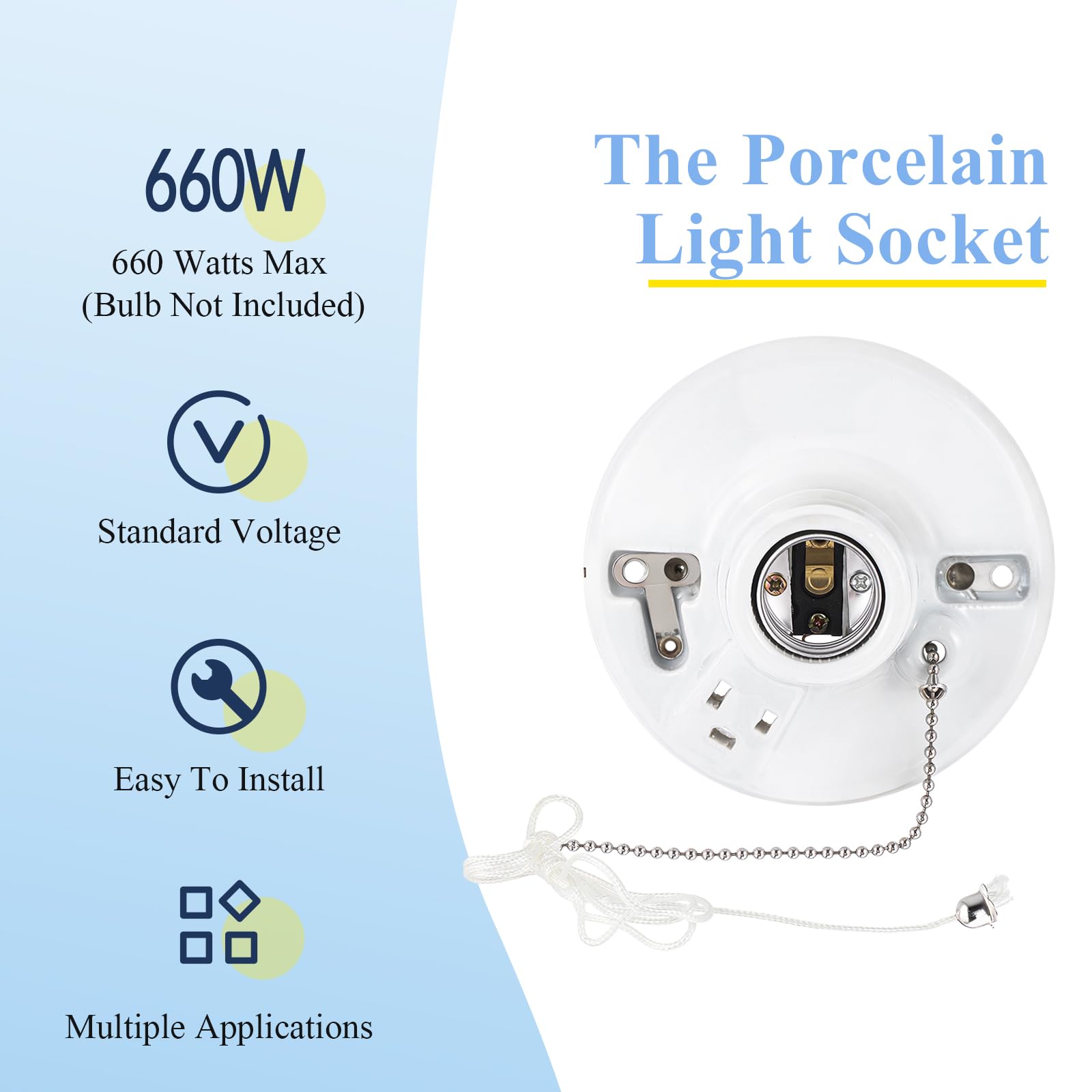 Saysurey E26/E27 porcelain socket compatible with LED, incandescent, CFL bulbs