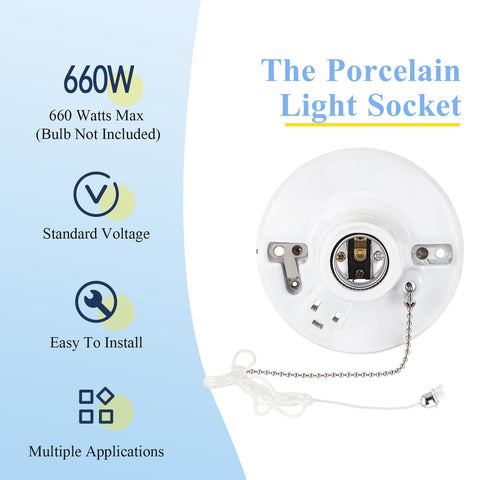 Saysurey E26/E27 porcelain socket compatible with LED, incandescent, CFL bulbs
