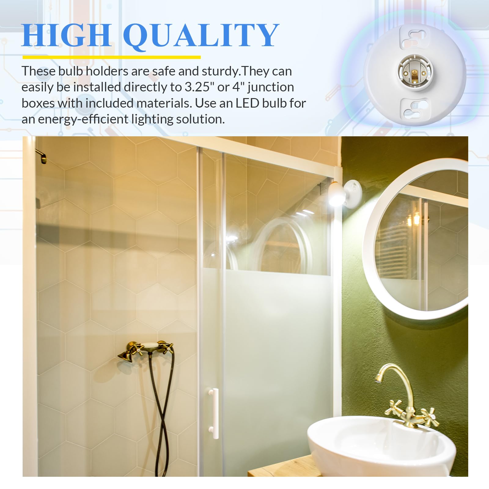 Saysurey E26 lamp holder compatible with incandescent, LED, and CFL bulbs