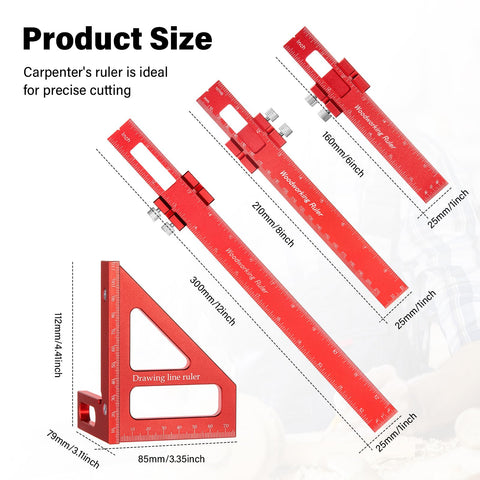 Saysurey 8-inch woodworking ruler for layout and cuts