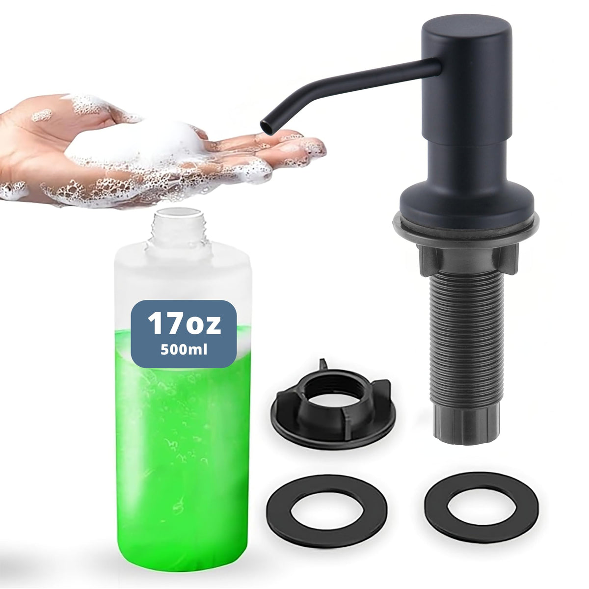 Sben built-in sink dispenser bottle shown for easy, mess-free refills.