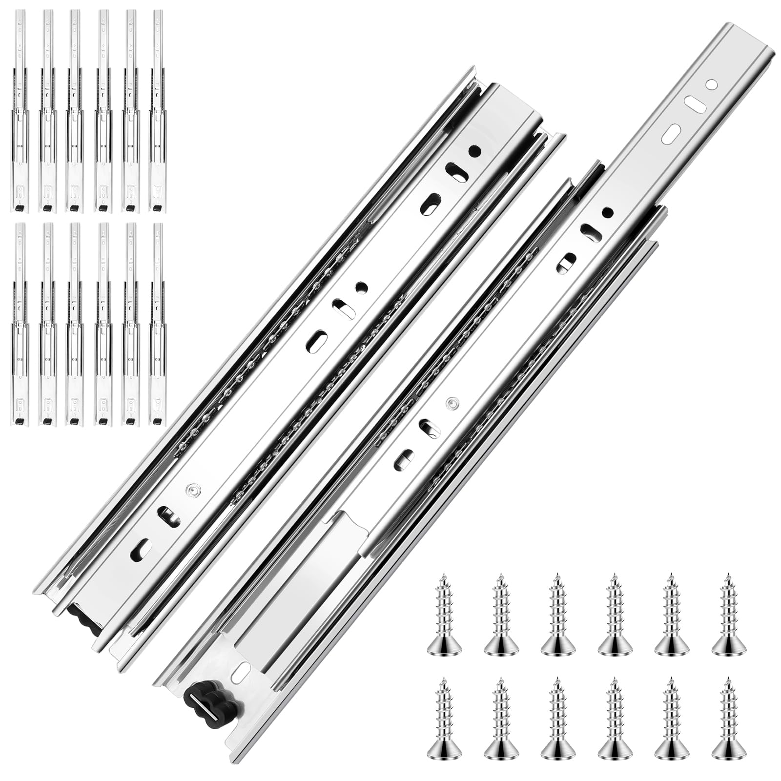 SBUUBKI 18-inch ball-bearing drawer slide closeup in silver, for smooth operation.