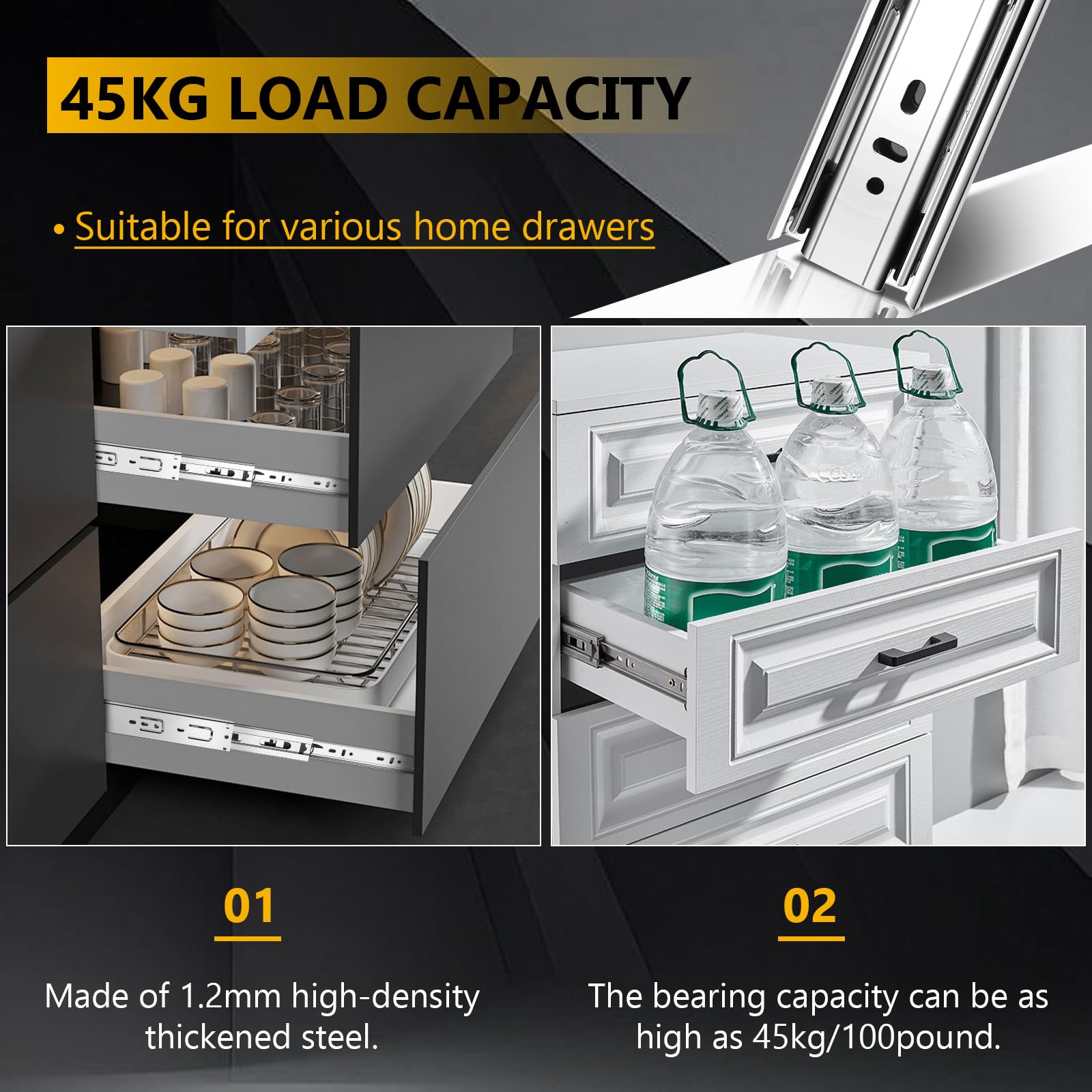 SBUUBKI side-mount slide installed inside a cabinet for sturdy support.