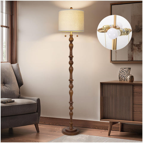 Scenekoy wood floor lamp base with natural finish for warm living room lighting.