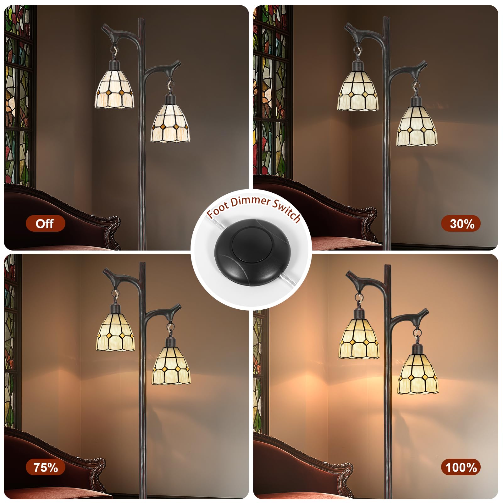 Scenekoy 68-inch Tiffany floor lamp stands tall and refined in a living space.
