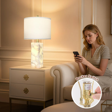 Scenekoy alabaster table lamp for bedside with dual lighting modes.