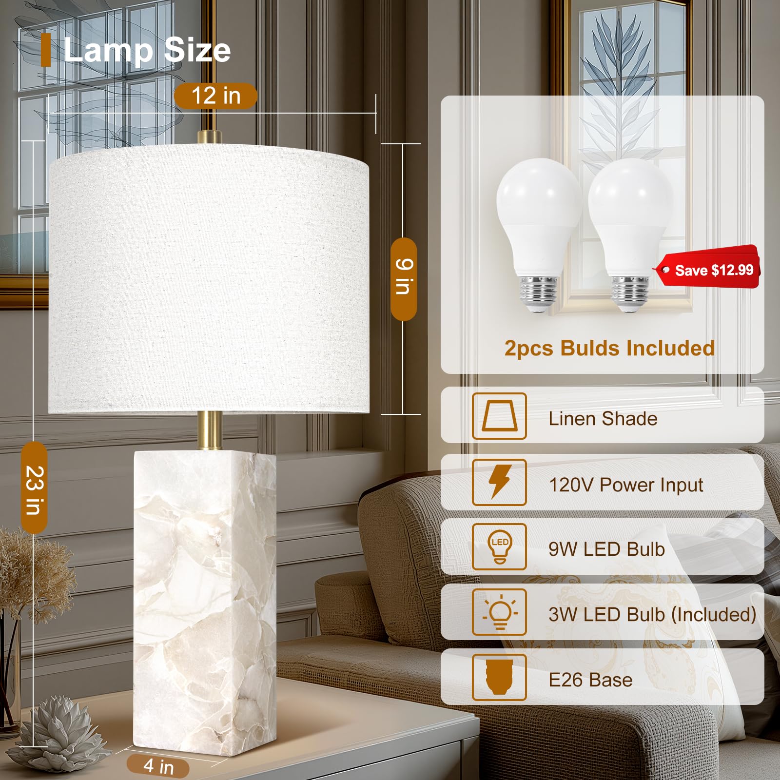 Scenekoy alabaster table lamp night light displays a soft, guiding glow.
