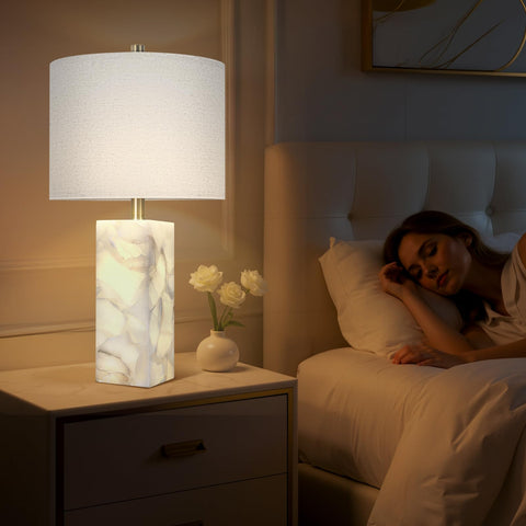 Scenekoy alabaster table lamp rotary switch enables flexible lighting.
