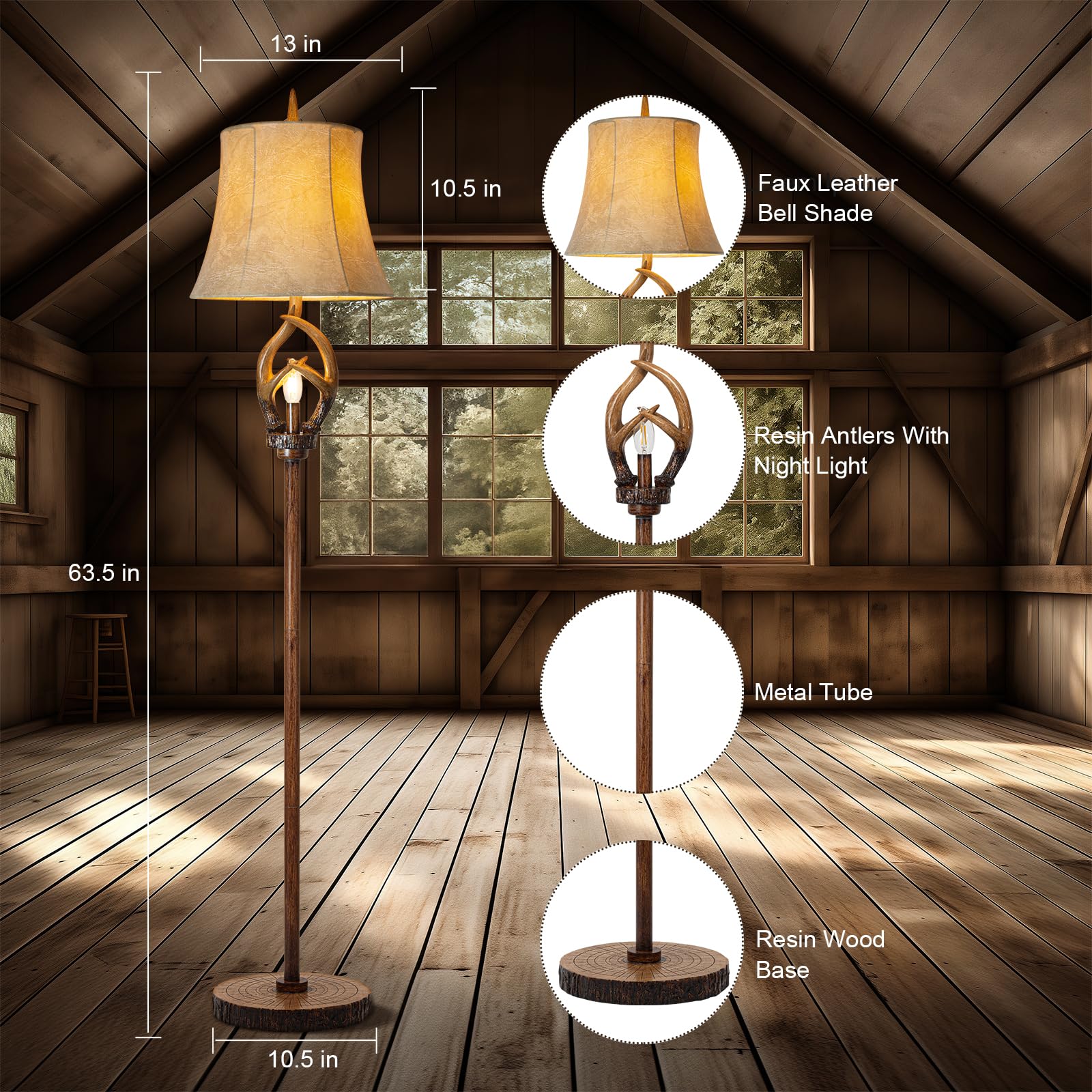 Scenekoy antlers floor lamp with forest shade and night light for cozy evenings