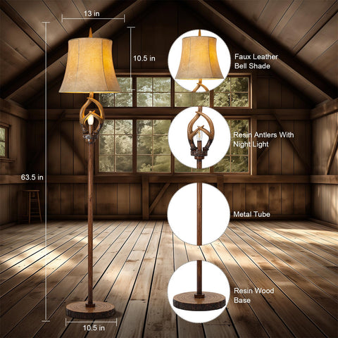 Scenekoy antlers floor lamp with forest shade and night light for cozy evenings