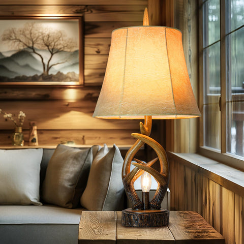 Scenekoy brown finish antler lamps complement rustic decor