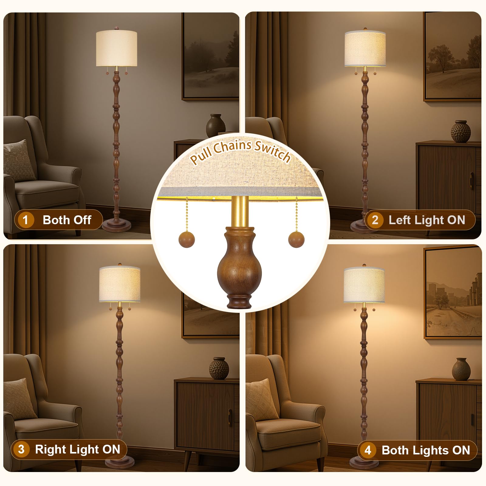 Scenekoy dual pull-chain switches offer flexible lighting for bedroom tasks.