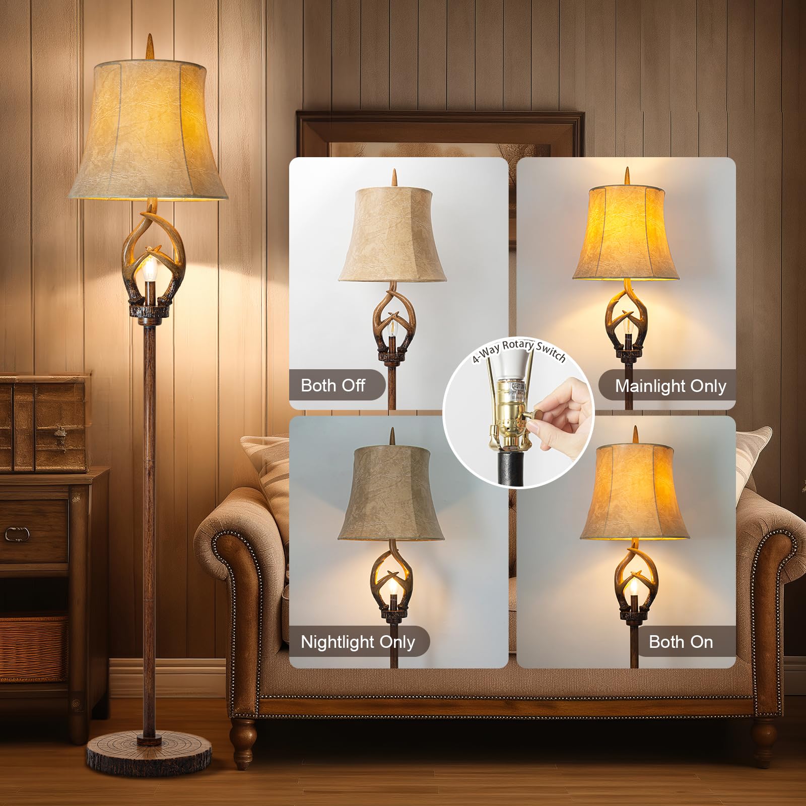 Scenekoy leather bell shade provides soft light for comfortable reading
