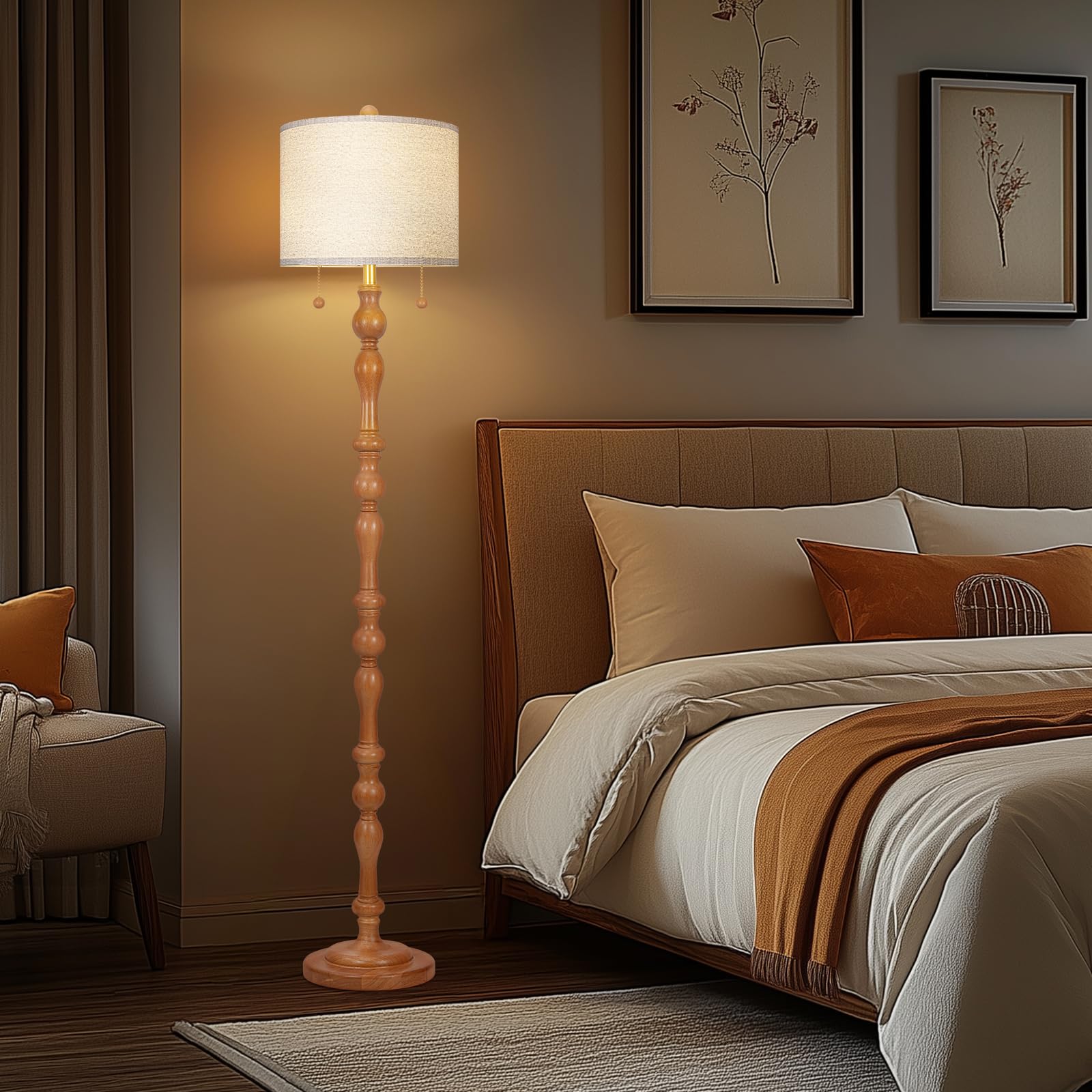 Scenekoy floor lamp with S cluster pull chains for lighting control