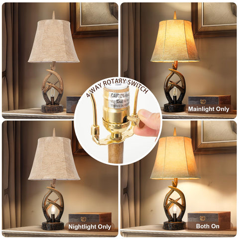 Scenekoy bedside lamp shows nightlight and main bulb included for convenient setup