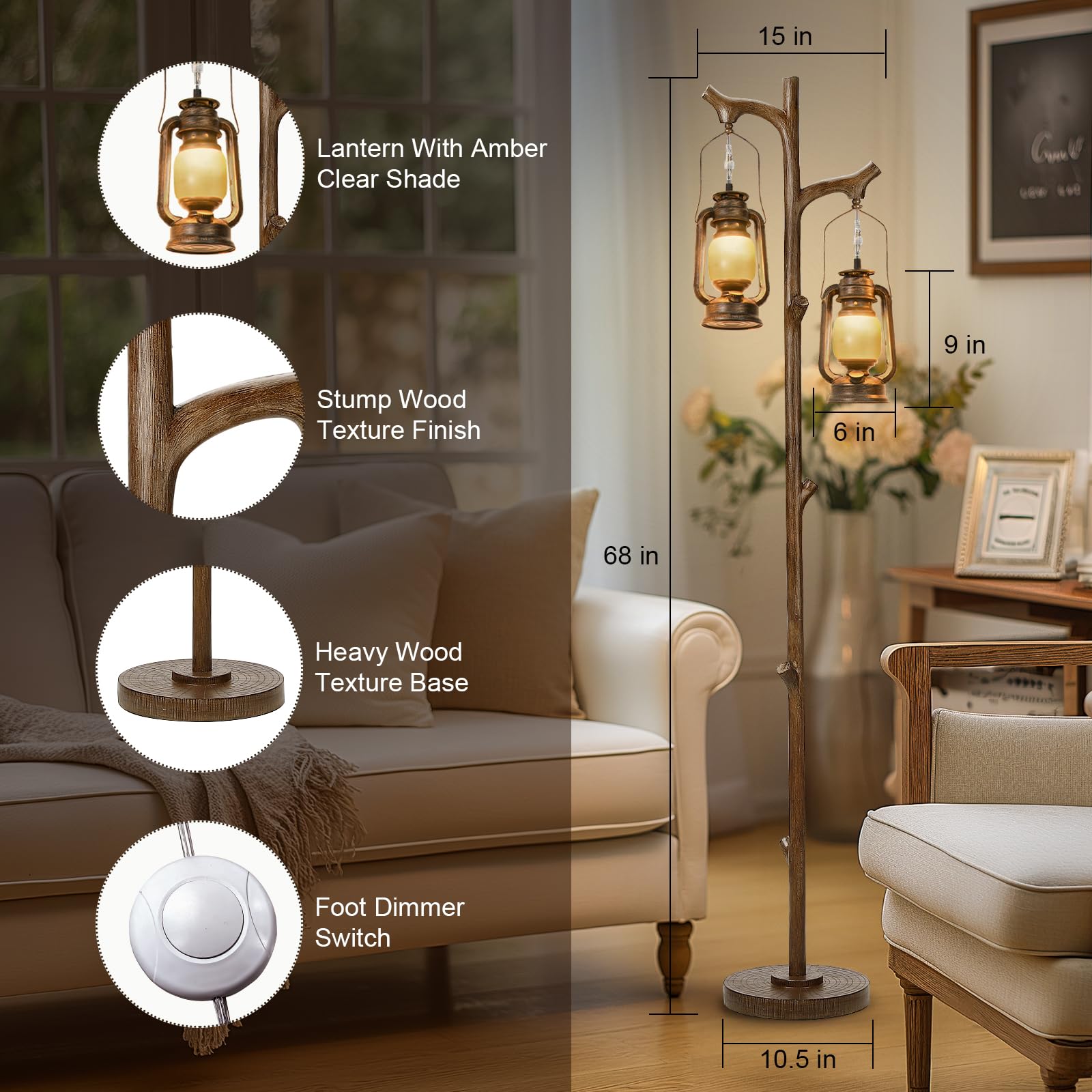 Scenekoy rustic lantern shade delivers warm, inviting light for cozy living spaces.