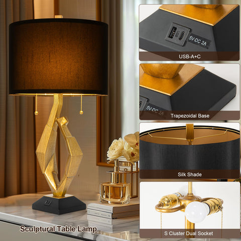 Scenekoy table lamp with black linen shade adds refined bedside lighting