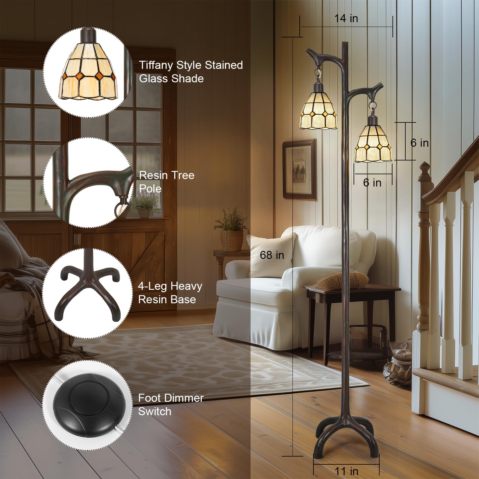 Scenekoy Tiffany style lampshades offer warm stained-glass glow.
