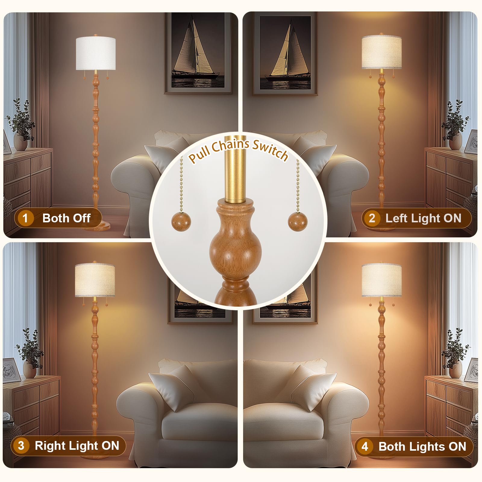 Scenekoy tall wood base lamp suitable for bedrooms and lounges