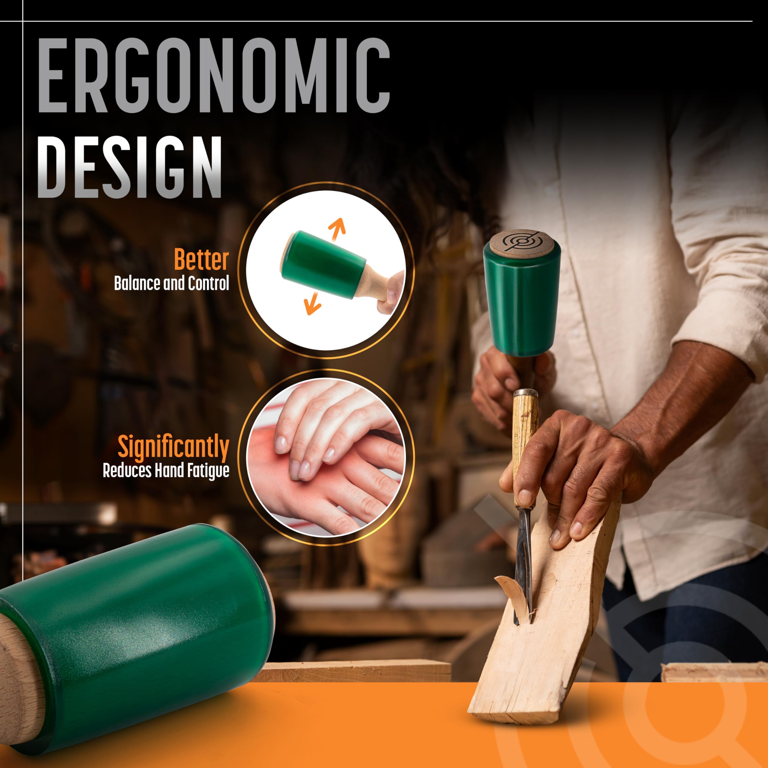 Schaaf Tools 15oz mallet with ergonomic grip reduces hand fatigue during long sessions.