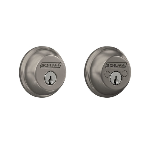Schlage B62N619 exterior keyed deadbolt for added outdoor security.
