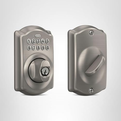 Schlage BE365 Camelot satin nickel finish detail emphasizing durability