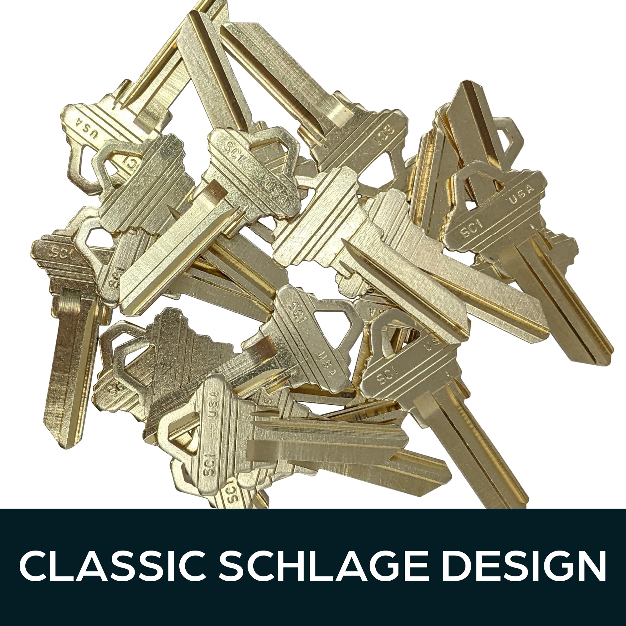 Schlage blank brass construction resists wear for reliable routine use.