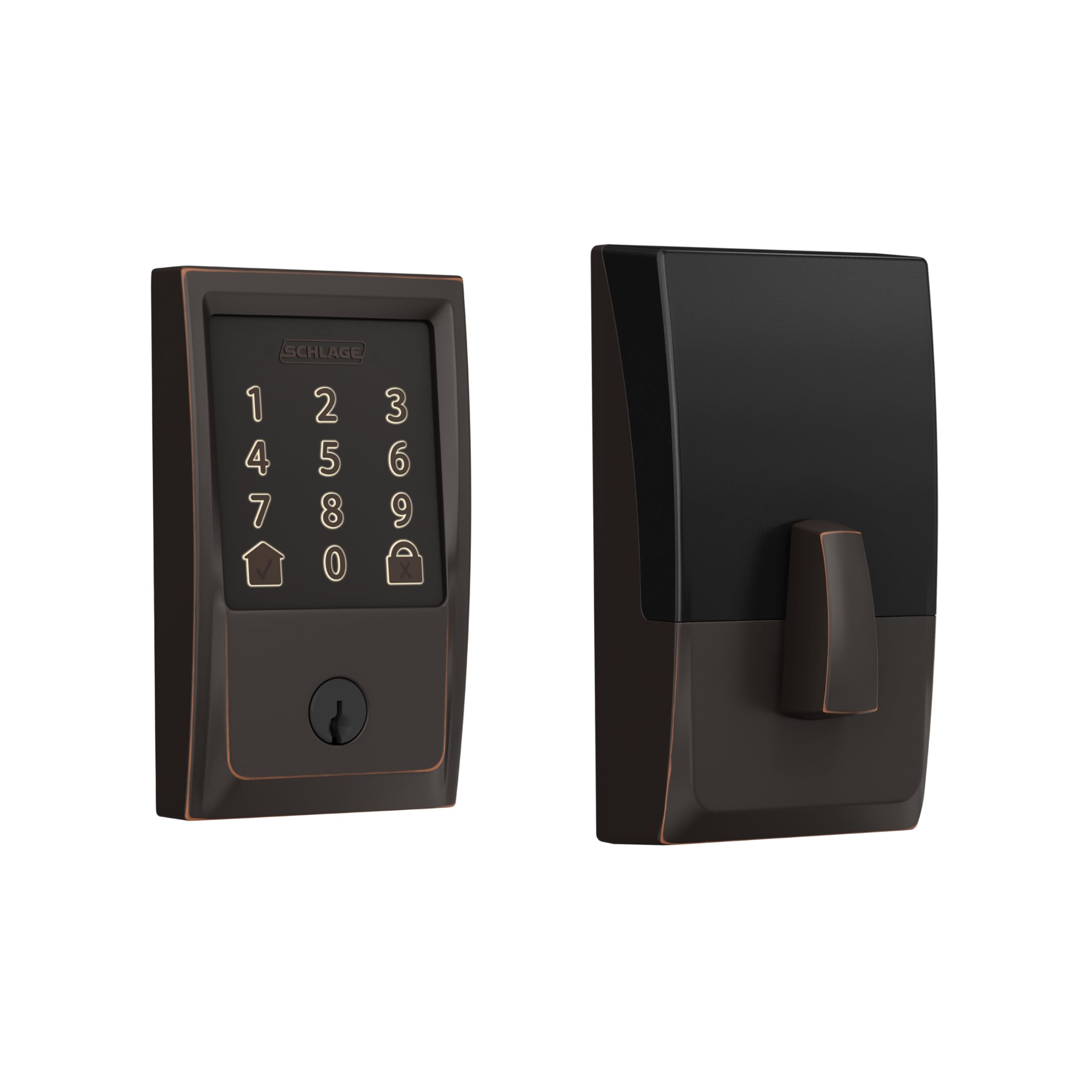 Schlage Encode Smart WiFi Deadbolt on front door enabling remote access and monitoring.