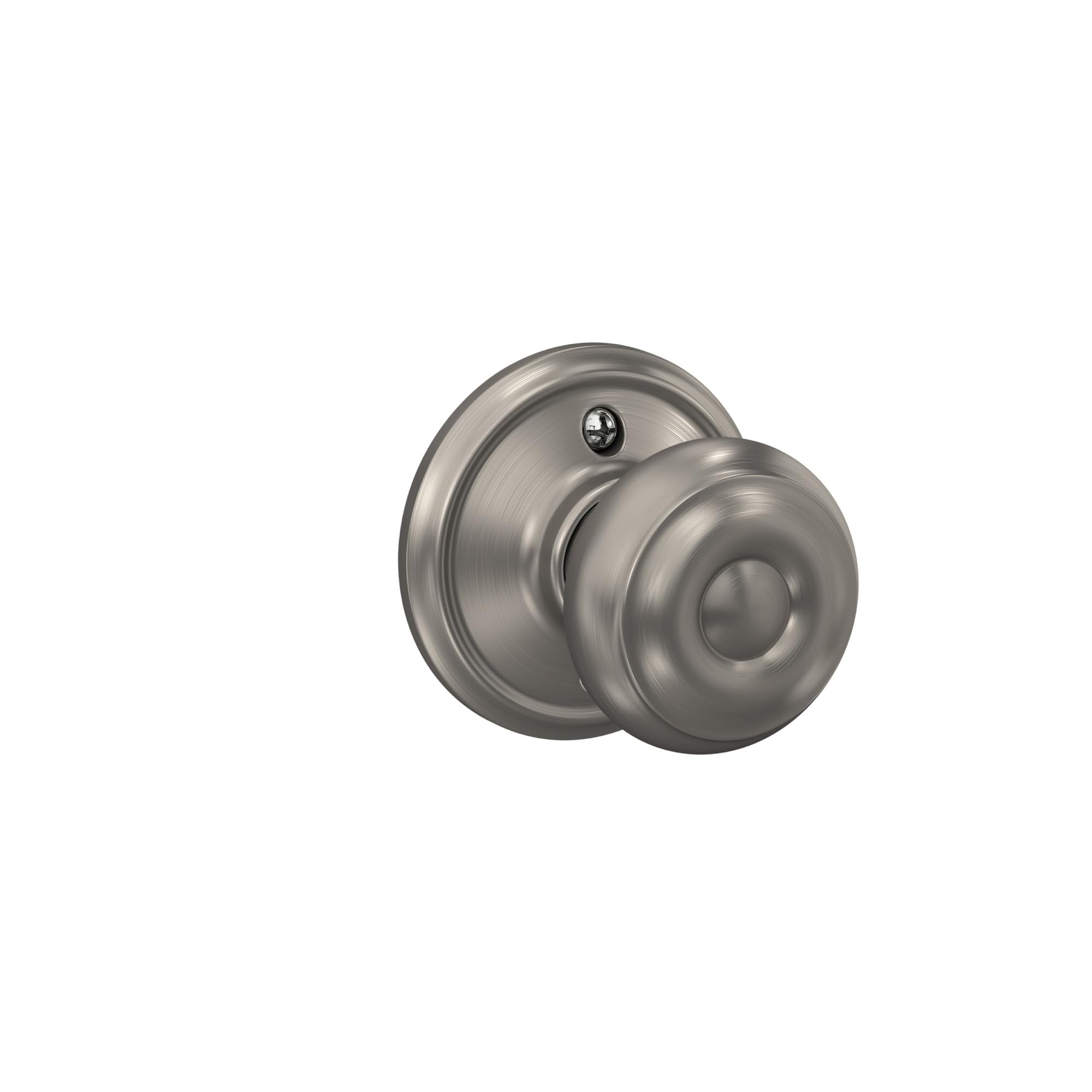 Easy install visuals showing self aligning screw holes for Schlage F10 GEO 619