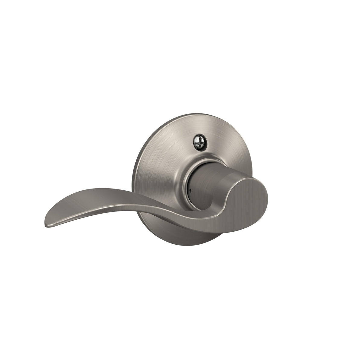 Schlage F170 ACC 619 left-dummy lever close-up shows satin nickel finish and decorative appeal.