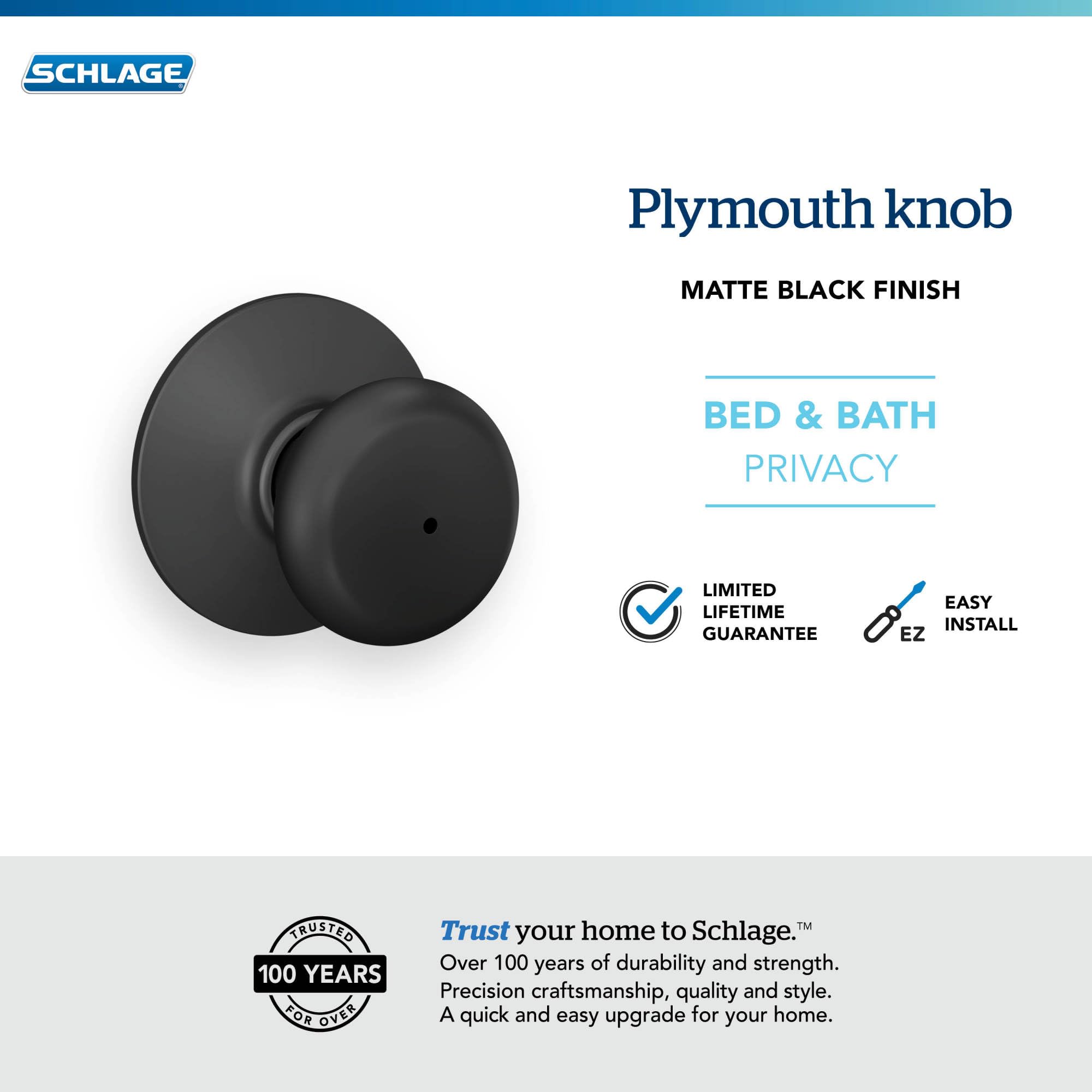 Schlage Plymouth installation kit illustrating easy screw-hole alignment for doors.