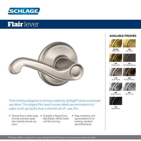 Schlage F40V Flair privacy function with inside button and external pin key.