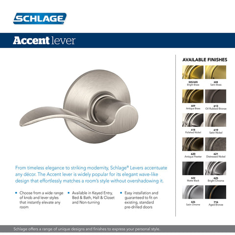 Schlage F51A lever with self-aligning holes facilitates easy installation on standard doors