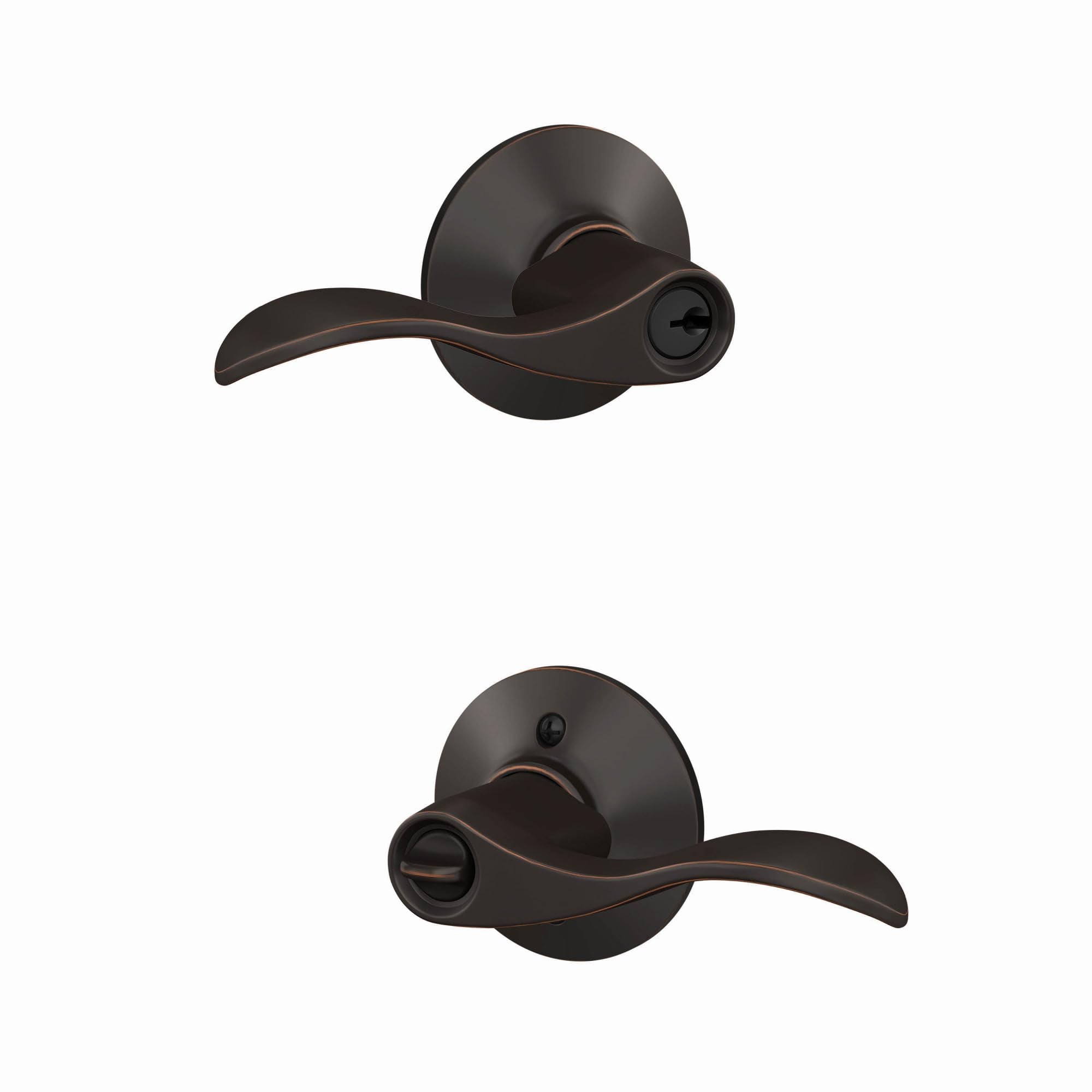 Schlage F51A ACC 716 aged bronze accent lever with keyed entry for secure access.