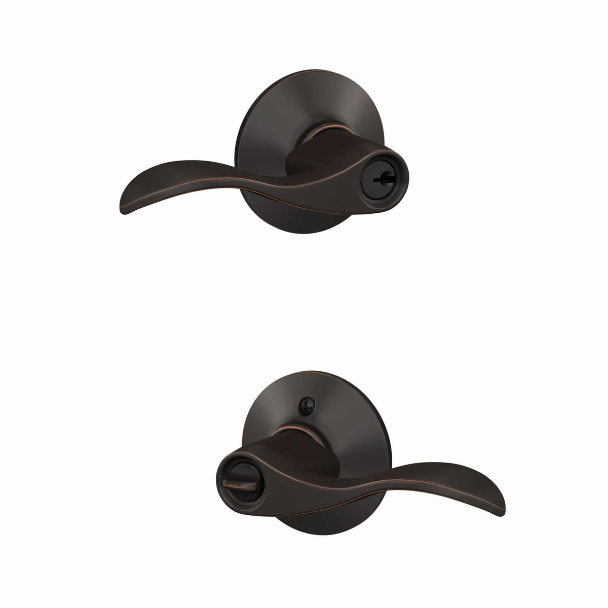 Schlage F51A ACC 716 aged bronze accent lever with keyed entry for secure access.