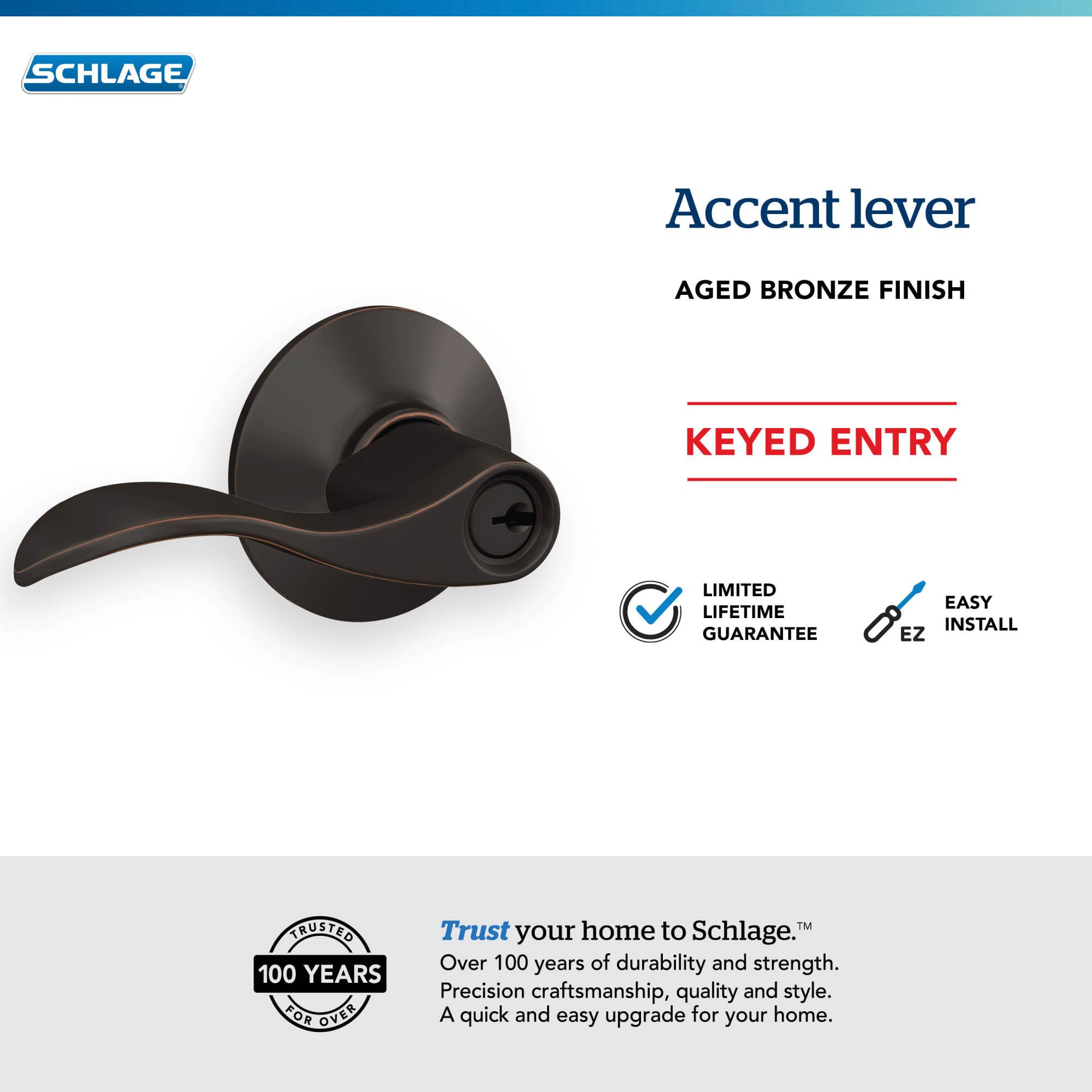 Schlage F51A ACC 716 aged bronze finish close-up emphasizes warmth and durability.