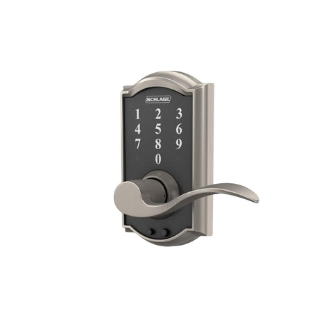 Schlage FE695 CAM619 ACC interior accent lever view emphasizes reversible handing for flexible installation.