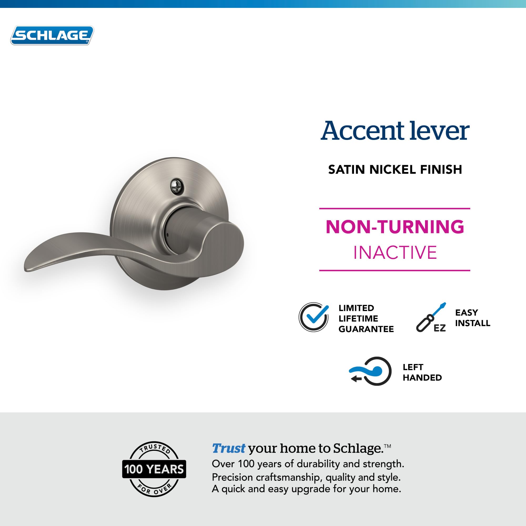 Schlage satin nickel finish detail adds modern elegance to interior doors.