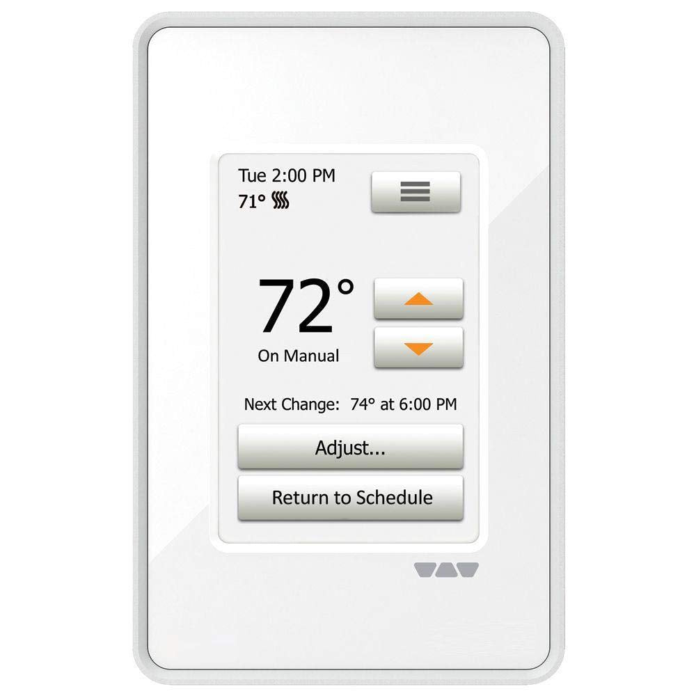 Schluter Ditra-Heat-E-RT thermostat touchscreen enables simple programming and energy tracking for comfortable floors.