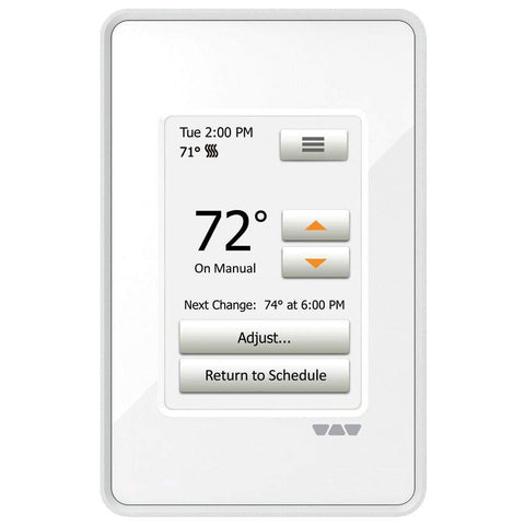 Schluter Ditra-Heat-E-RT thermostat touchscreen enables simple programming and energy tracking for comfortable floors.